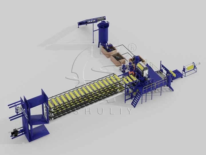 Visualización 3D de la planta automática de bandejas de huevos.